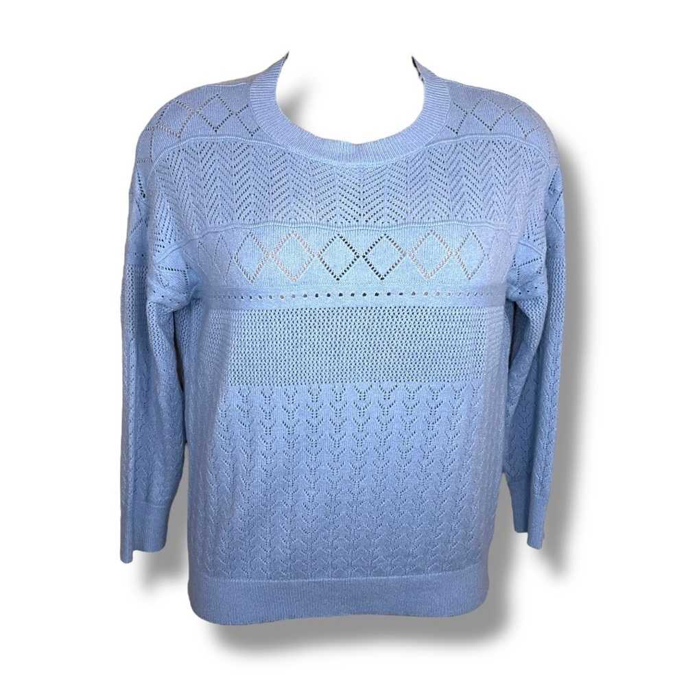 XL Pastel Blue Open Knit Sweater Long Sleeve Cottagecore